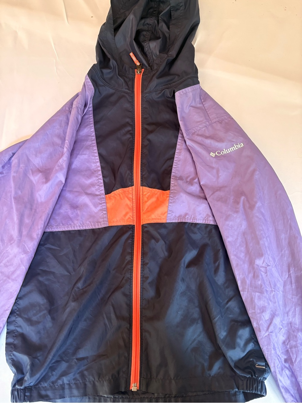 Columbia Kids Hooded Colorblock Rain Jacket - Purple, Black & Orange